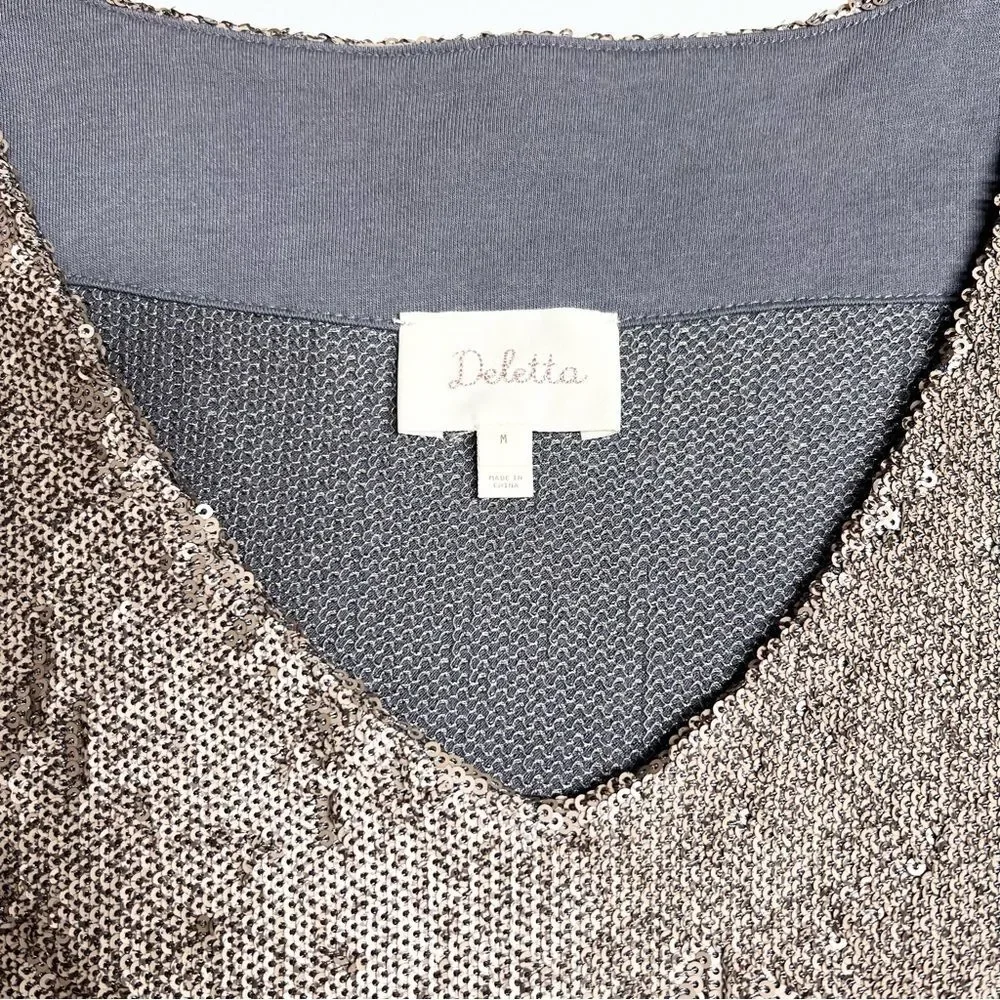 Anthropologie Deletta Bronze Matte Sequin Short Sleeve Top Medium